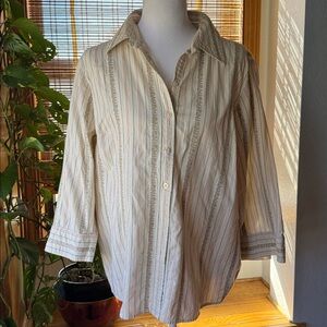 Vintage 80s Cherokee Striped Floral Button-Up Shirt
3/4 sleeve Oatmeal/cream